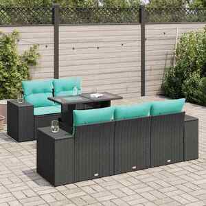 Imagine vidaXL Set mobilier grădină perne 6 piese negru poliratan/lemn acacia
