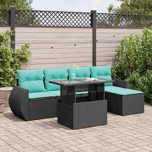 Imagine vidaXL Set mobilier grădină perne 6 piese negru poliratan/lemn acacia