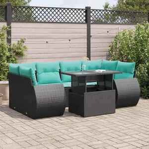 Imagine vidaXL Set canapele grădină perne 7 piese negru, poliratan/lemn acacia