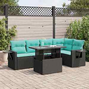 Imagine vidaXL Set mobilier grădină perne 6 piese negru poliratan/lemn acacia