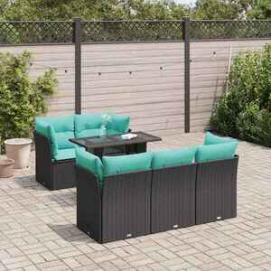 Imagine vidaXL Set mobilier grădină perne 6 piese negru poliratan/lemn acacia