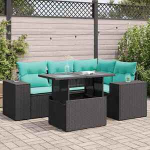 Imagine vidaXL Set mobilier grădină perne 5 piese negru poliratan/lemn acacia