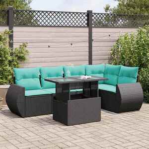 Imagine vidaXL Set mobilier grădină perne 6 piese negru poliratan/lemn acacia