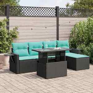 Imagine vidaXL Set canapele de grădină cu perne, 6 piese, negru, poliratan