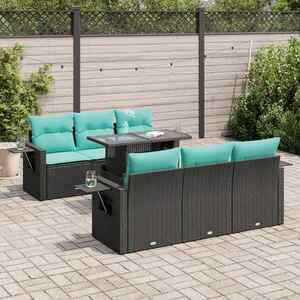 Imagine vidaXL Set canapele de grădină cu perne, 7 piese, negru, poliratan
