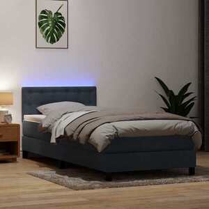 Imagine vidaXL Pat cu arcuri cu saltea și LED, gri închis, 80x210 cm, catifea