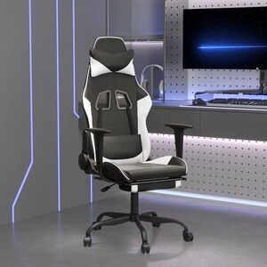 Imagine vidaXL Scaun de gaming masaj/suport picioare alb/negru piele eco