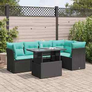 Imagine vidaXL Set mobilier grădină perne 6 piese negru poliratan/lemn acacia