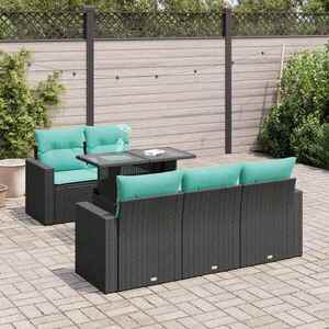Imagine vidaXL Set mobilier grădină perne 6 piese negru poliratan/lemn acacia
