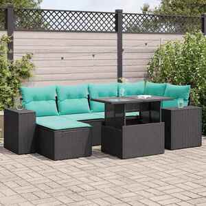 Imagine vidaXL Set mobilier grădină perne 9 piese negru poliratan/lemn acacia