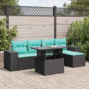 Imagine vidaXL Set mobilier grădină perne 6 piese negru poliratan/lemn acacia