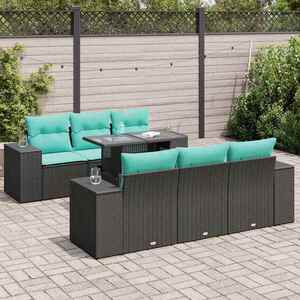 Imagine vidaXL Set canapele grădină perne 7 piese negru, poliratan/lemn acacia