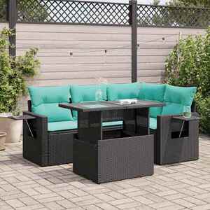 Imagine vidaXL Set canapele de grădină cu perne, 5 piese, negru, poliratan