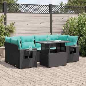 Imagine vidaXL Set canapele de grădină cu perne, 7 piese, negru, poliratan