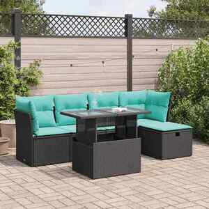 Imagine vidaXL Set mobilier grădină perne 6 piese negru poliratan/lemn acacia