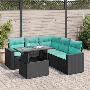 Imagine vidaXL Set mobilier grădină perne 6 piese negru poliratan/lemn acacia