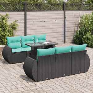 Imagine vidaXL Set canapele grădină perne 7 piese negru, poliratan/lemn acacia