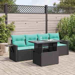 Imagine vidaXL Set canapele de grădină cu perne, 5 piese, negru, poliratan