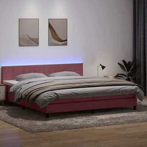 Imagine vidaXL Pat cu arcuri cu saltea și LED, roz, 180x210 cm, catifea
