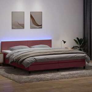 Imagine vidaXL Pat cu arcuri cu saltea și LED, roz, 180x210 cm, catifea