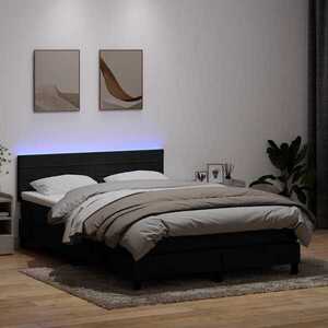 Imagine vidaXL Pat cu arcuri cu saltea și LED, negru, 160x210 cm, catifea