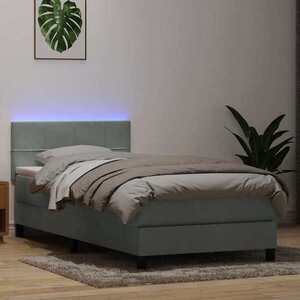 Imagine vidaXL Pat cu arcuri cu saltea și LED, gri deschis, 80x220 cm, catifea