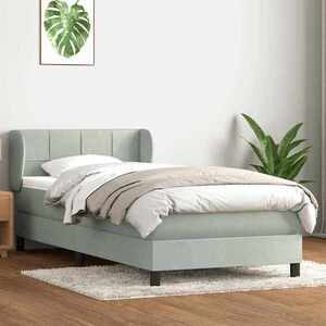 Imagine vidaXL Pat box spring cu saltea, gri deschis, 80x220 cm, catifea
