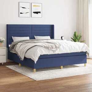 Imagine vidaXL Pat box spring cu saltea, albastru, 180x200 cm, material textil