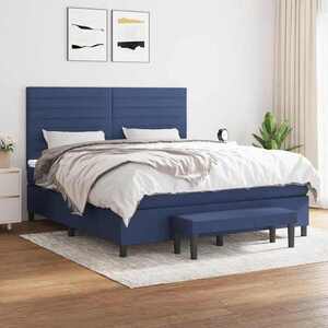 Imagine vidaXL Pat box spring cu saltea, albastru, 180x200 cm, material textil