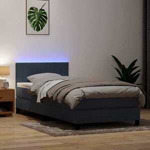 Imagine vidaXL Pat cu arcuri cu saltea și LED, gri închis, 80x220 cm, catifea