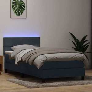 Imagine vidaXL Pat cu arcuri cu saltea și LED, gri închis, 80x220 cm, catifea