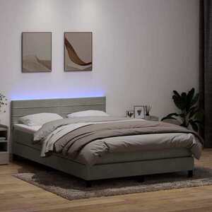 Imagine vidaXL Pat cu arcuri cu saltea și LED, gri deschis, 160x220 cm, catifea