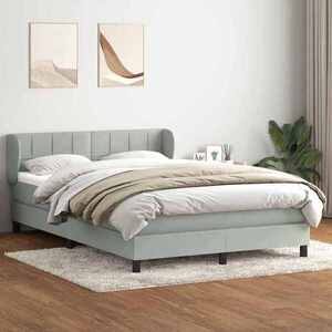Imagine vidaXL Pat box spring cu saltea, gri deschis, 160x210 cm, catifea