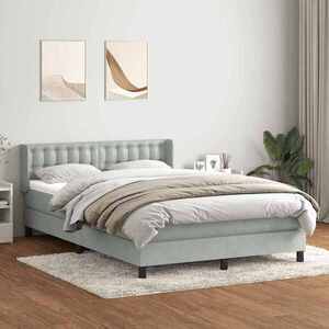 Imagine vidaXL Pat box spring cu saltea, gri deschis, 160x210 cm, catifea