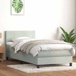 Imagine vidaXL Pat cu arcuri cu saltea și LED, gri deschis, 90x220 cm, catifea