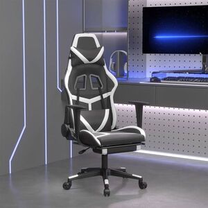 Imagine vidaXL Scaun de gaming masaj/suport picioare alb/negru piele eco