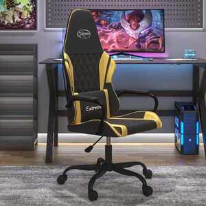 Imagine vidaXL Scaun de gaming de masaj, negru și auriu, piele ecologică