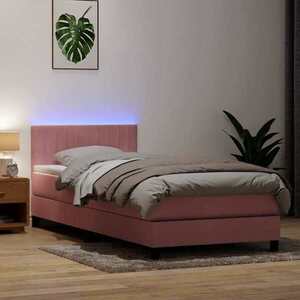 Imagine vidaXL Pat cu arcuri cu saltea și LED, roz, 90x210 cm, catifea