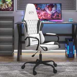 Imagine vidaXL Scaun de gaming de masaj, alb și negru, piele ecologică