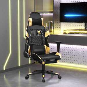 Imagine vidaXL Scaun de gaming cu masaj/suport picioare negru/auriu piele eco