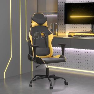Imagine vidaXL Scaun de gaming de masaj, negru și auriu, piele ecologică