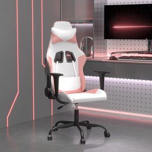 Imagine vidaXL Scaun de gaming de masaj, alb și roz, piele ecologică