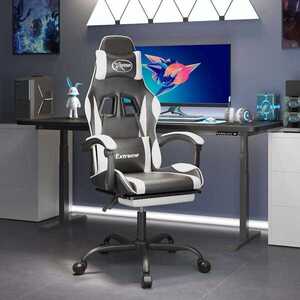 Imagine vidaXL Scaun gaming pivotant/suport picioare negru/alb piele eco