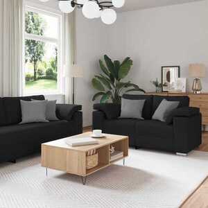 Imagine vidaXL Canapea 3 buc. Negru Material textil din in