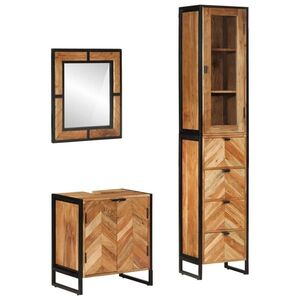 Imagine vidaXL Set mobilier de baie, 3 piese, fier și lemn masiv de acacia