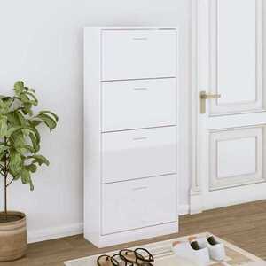Imagine vidaXL Pantofar, alb extralucios, 63x24x147 cm, lemn compozit