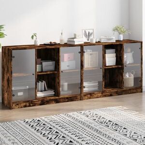 Imagine vidaXL Bibliotecă cu uși stejar fumuriu 204x37x75 cm lemn compozit