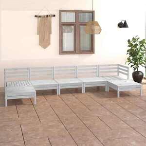 Imagine vidaXL Set mobilier de grădină, 7 piese, alb, lemn masiv de pin