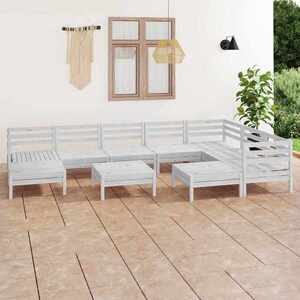 Imagine vidaXL Set mobilier de grădină, 10 piese, alb, lemn masiv de pin