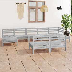 Imagine vidaXL Set mobilier de grădină, 9 piese, alb, lemn masiv de pin